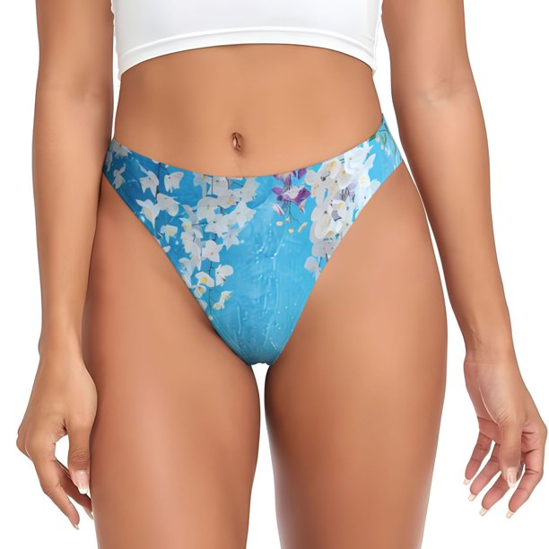 Balery Hanging Orchids Floral Blue Tangas de Algodón para Mujer con Estampado – Ropa Interior Sexy, Transpirable, G-string-4X-Large