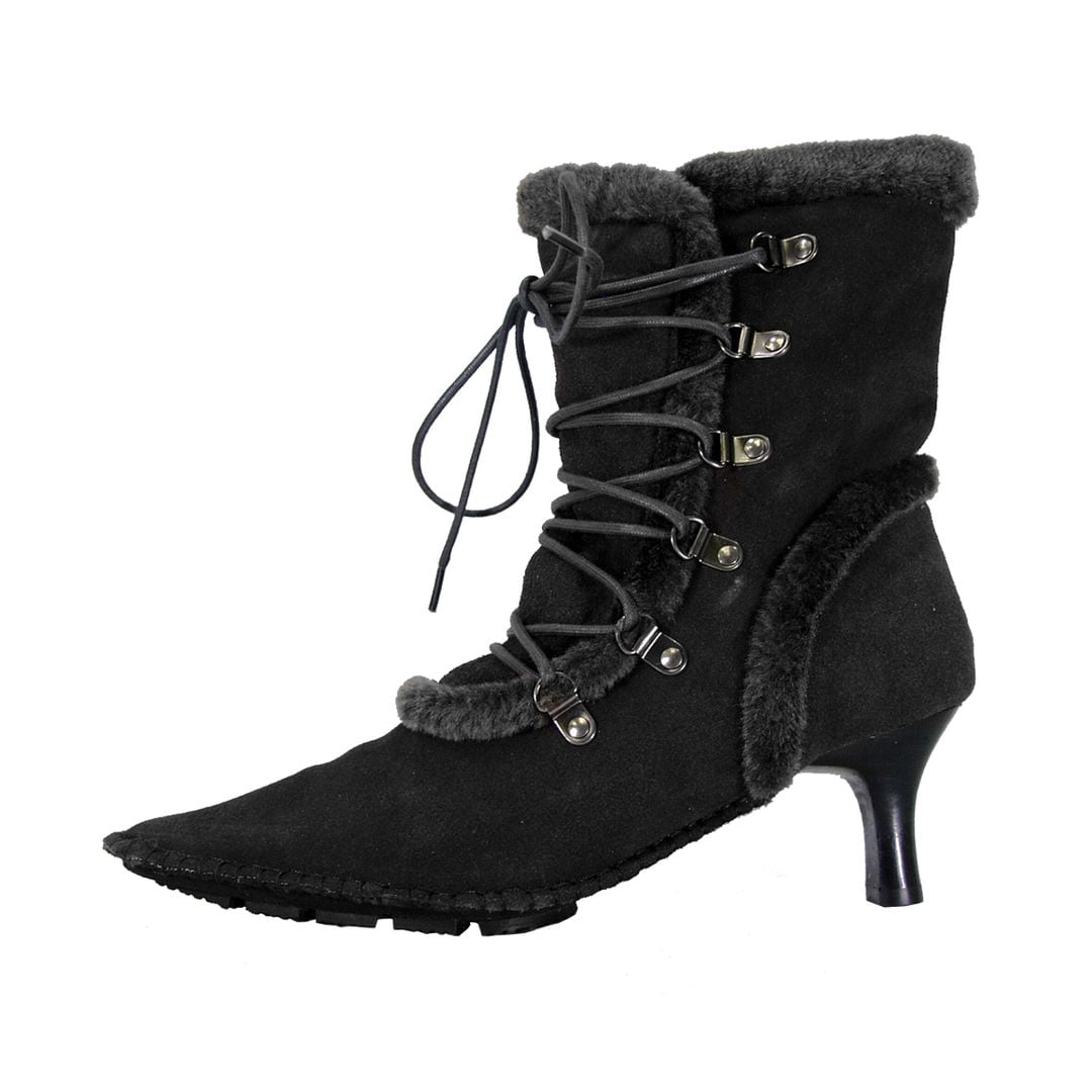 PEERAGE Viola Women Wide Width Fleece Lined Suede Dress Boots with Zipper BLACK 6