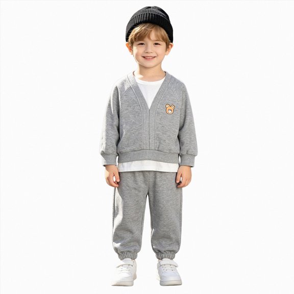 Baby Boy Fall Winter Clothes Toddler Kids Solid Outfits Long Sleeve Sweatshirt Tops Joggers Pants Set Grey,3-4 Years