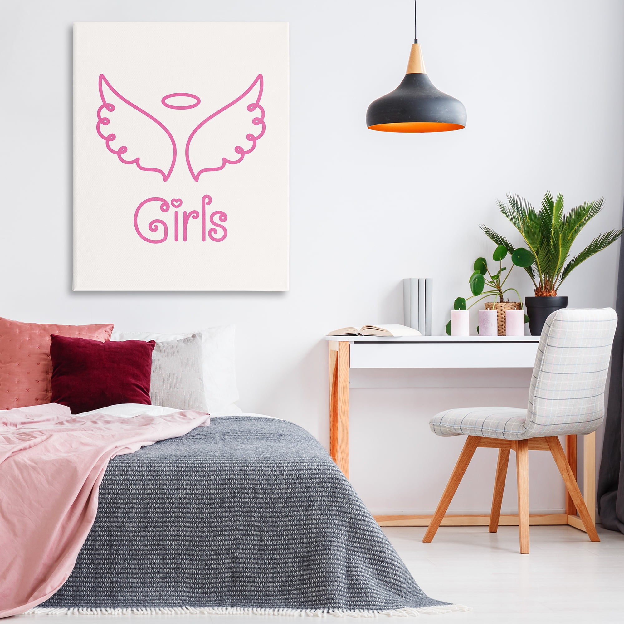 Stupell Industries Minimal Angel Girls Text & Numbers Painting Wrapped Canvas Art Print Wall Art, 36 x 48