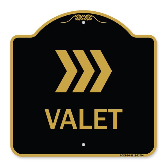 SignMission A-DES-BG-1818-22744 18 x 18 in. Designer Series Sign - Valet Right Arrow , Black & Gold