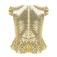 thumbnail image 3 of vastwit Kids Girls Sequins Ruffle Sleeve Camisole Peplum Crop Tank Jazz Dance Tops Mermaid Fancy Dress Up Gold 10, 3 of 7