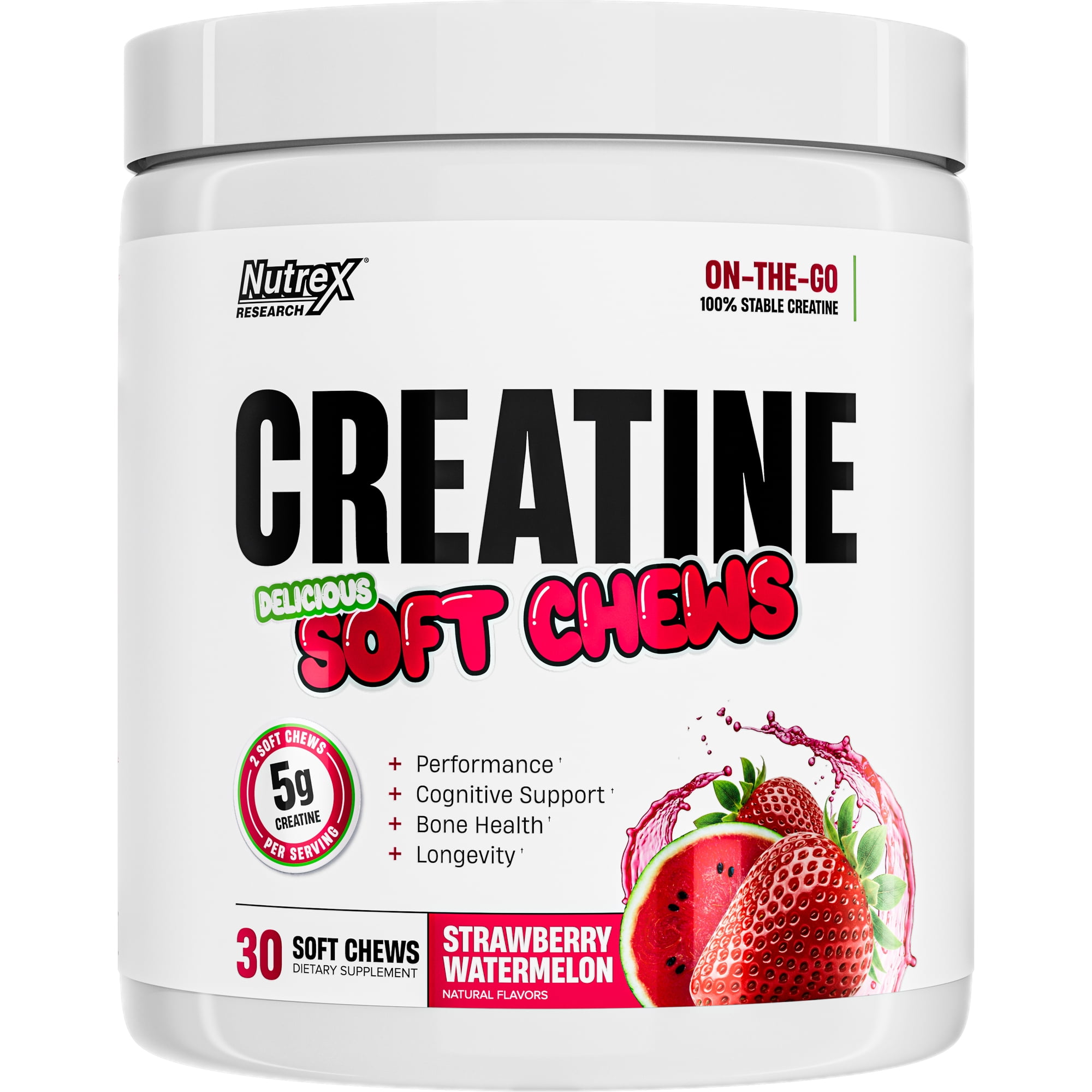 Nutrex Research Creatine Soft Chews, 5 Gm Micronized Creatine Monohydrate, Strawberry Watermelon 30 Soft Chews