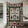 thumbnail image 4 of Extra Large Christmas Flannel Blanket - Soft Warm Throw with Red, Green, Golden, White, Black, Brown - Vintage Patchwork quilt design (Trees, Hearts, Bells, Holly) - All-Season Couch, Bed, Travel,, 4 of 9