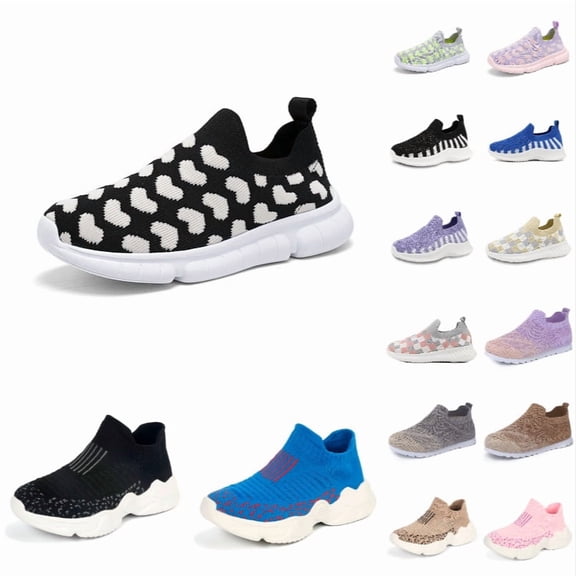 Djtdsds Toddler Boys Girls Plaid Knit Sock Shoes Breathable Slip On Lightweight Casual Walking Sneakers Color:Khaki,Size:10-11 Years