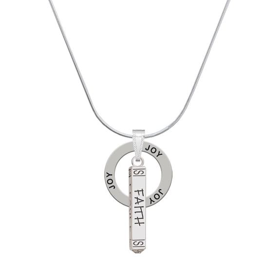 Delight Jewelry Silvertone Believe Faith Prayer Hope Bar Joy Ring Charm Necklace, 18"
