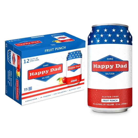 Happy Dad Hard Seltzer Fruit Punch, 5% ABV, 12 pack, 12 fl oz Aluminum Cans
