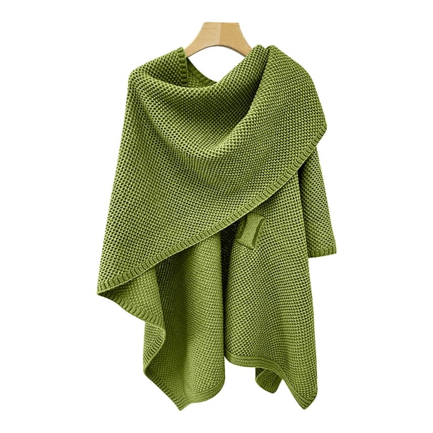 Capa de punto elegante para mujer, chal liso con parte delantera grande, tejido con tacto calado, para otoño e invierno