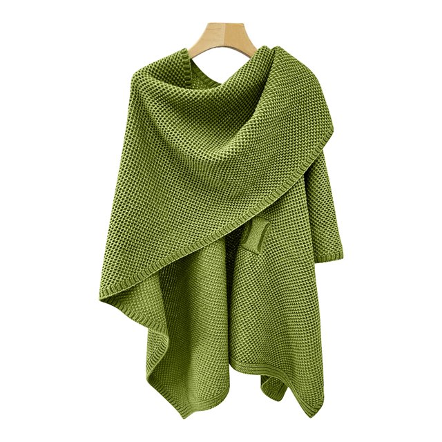 DPTALR Womens Solid Large Front Sweater Knitting Design Hollow Out Feel Wrap Topper Knitted Elegant Shawls Cape For Fall Winter