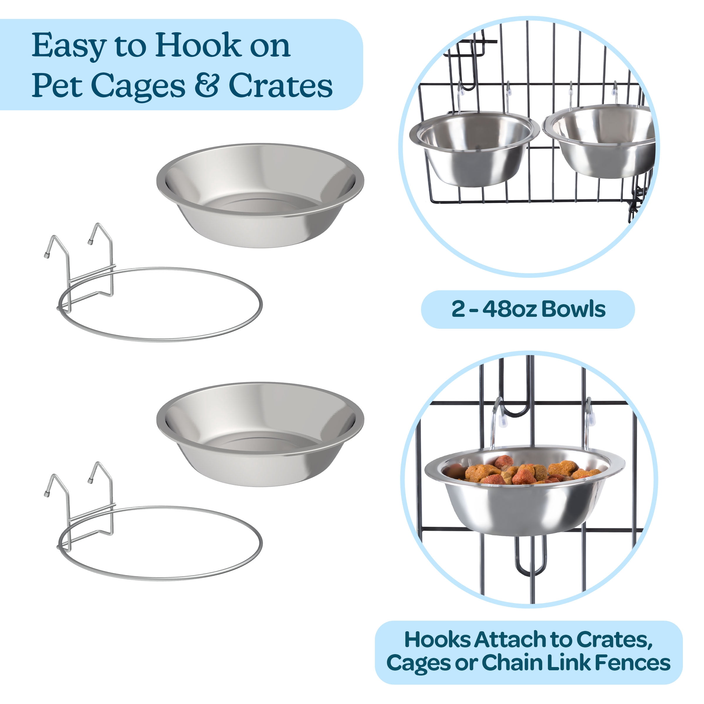 PETMAKER Set of 2 Stainless-Steel Hanging Dog Bowls - 48oz Each