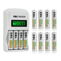 EBL AA Rechargeable Batteries (12-Pack) 2300mAh Dual a Batteries with LCD Smart Battery Charger