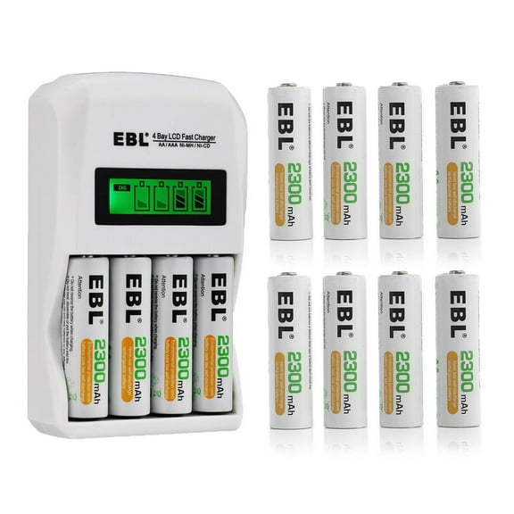 EBL AA Rechargeable Batteries (12-Pack) 2300mAh Dual a Batteries with LCD Smart Battery Charger