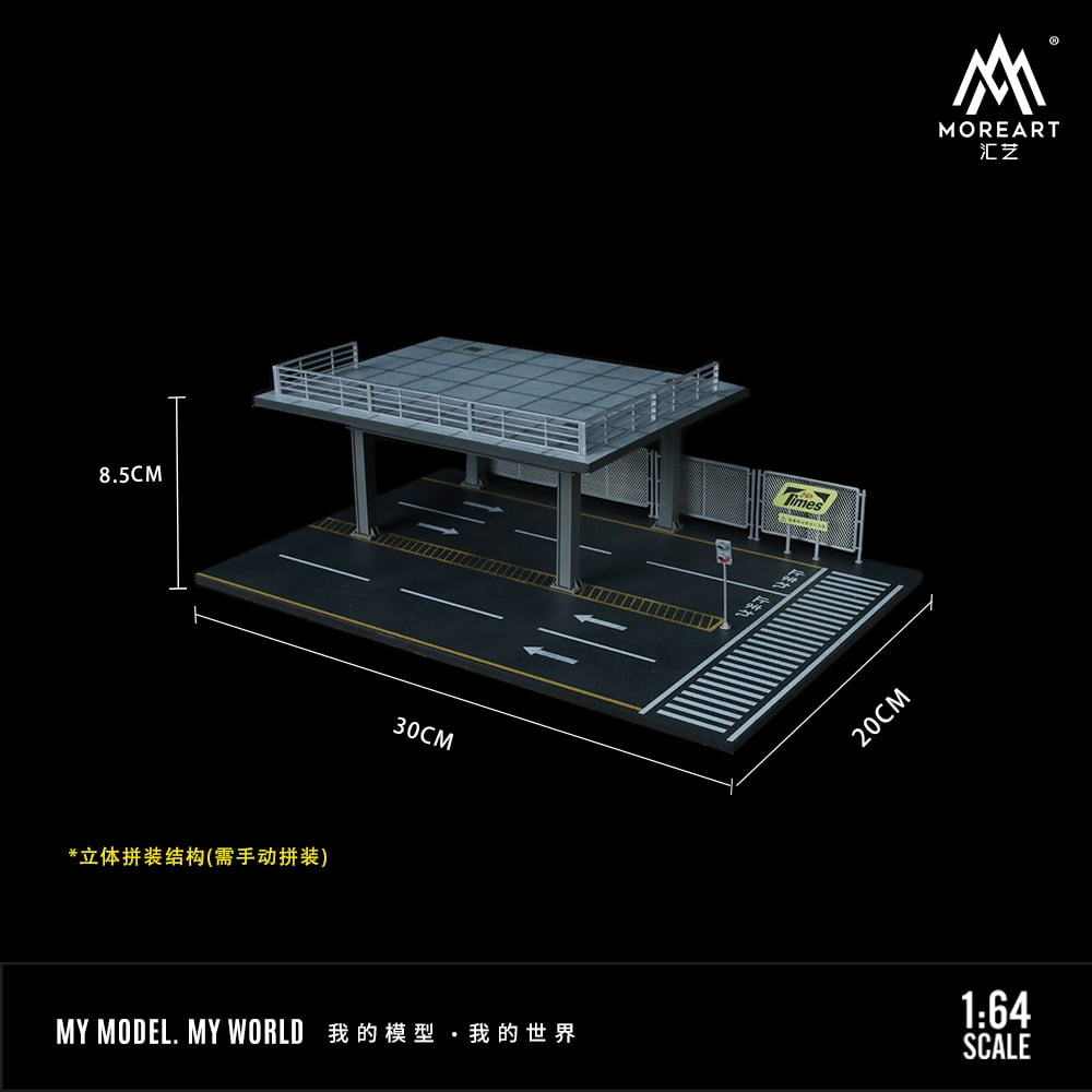 NUEIOVRW Diorama 1:64 Parking Lot Model, LED Lighting Diecast Car Garage Display Model, Car Showroom Scene Building Model Toy Gift, Car Models Display Case
