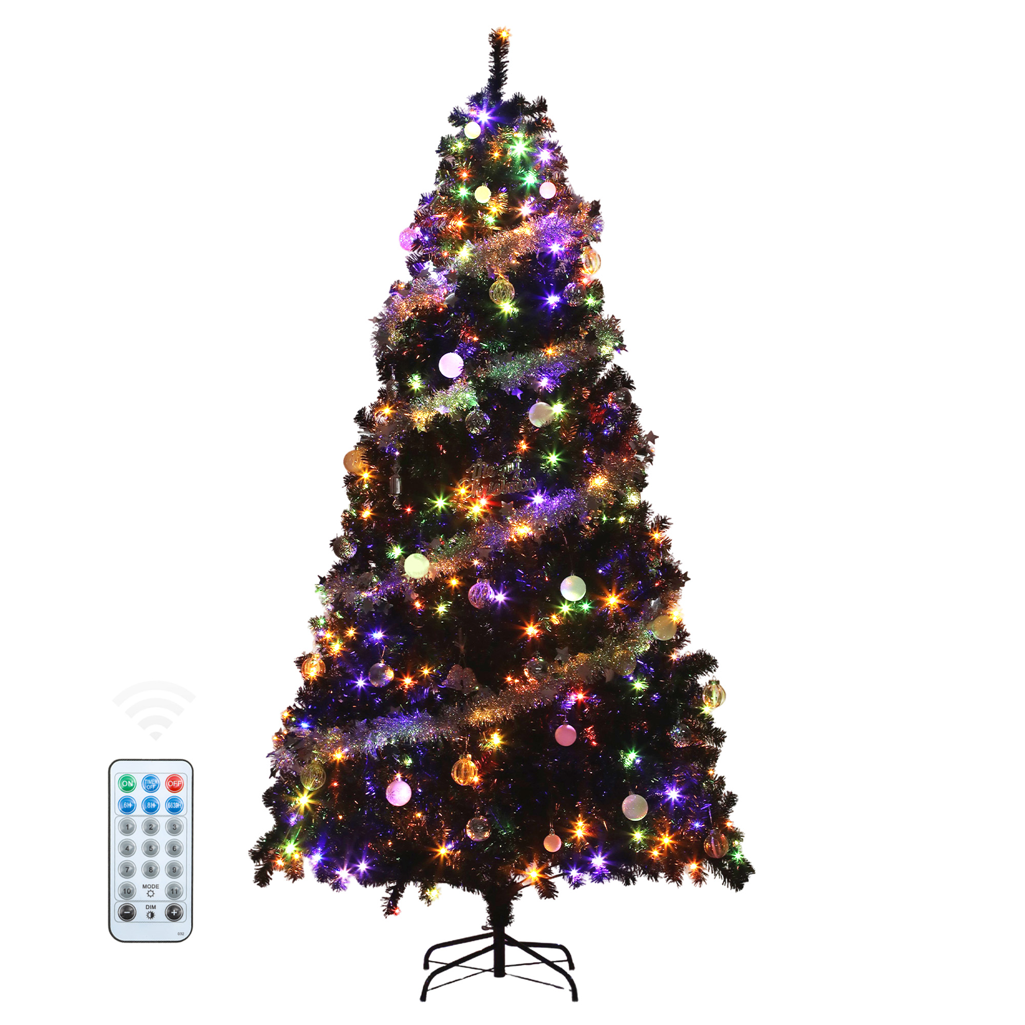 Uforic 6ft Pre-lit Artificial Pine Christmas Tree with 818 Branch Tips & 250 Lights, Remote Control, Black