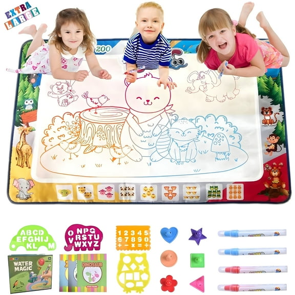 MOONTOY Water Doodle Mat, Kids Toy Large Water Painting Mat Bring Magic Pens, Mess Free Drawing Mat with Neon Colors Educational Toys for 3  Year Old, Birthday Gift for 2 3 4 5 6 7  Year Old Girl Boy