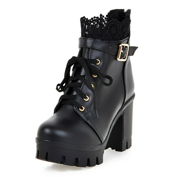 Guttear Platform Boots Lace Buckle Gothic Booties High Heels Ankle Boots Zipper Punk Shoes
