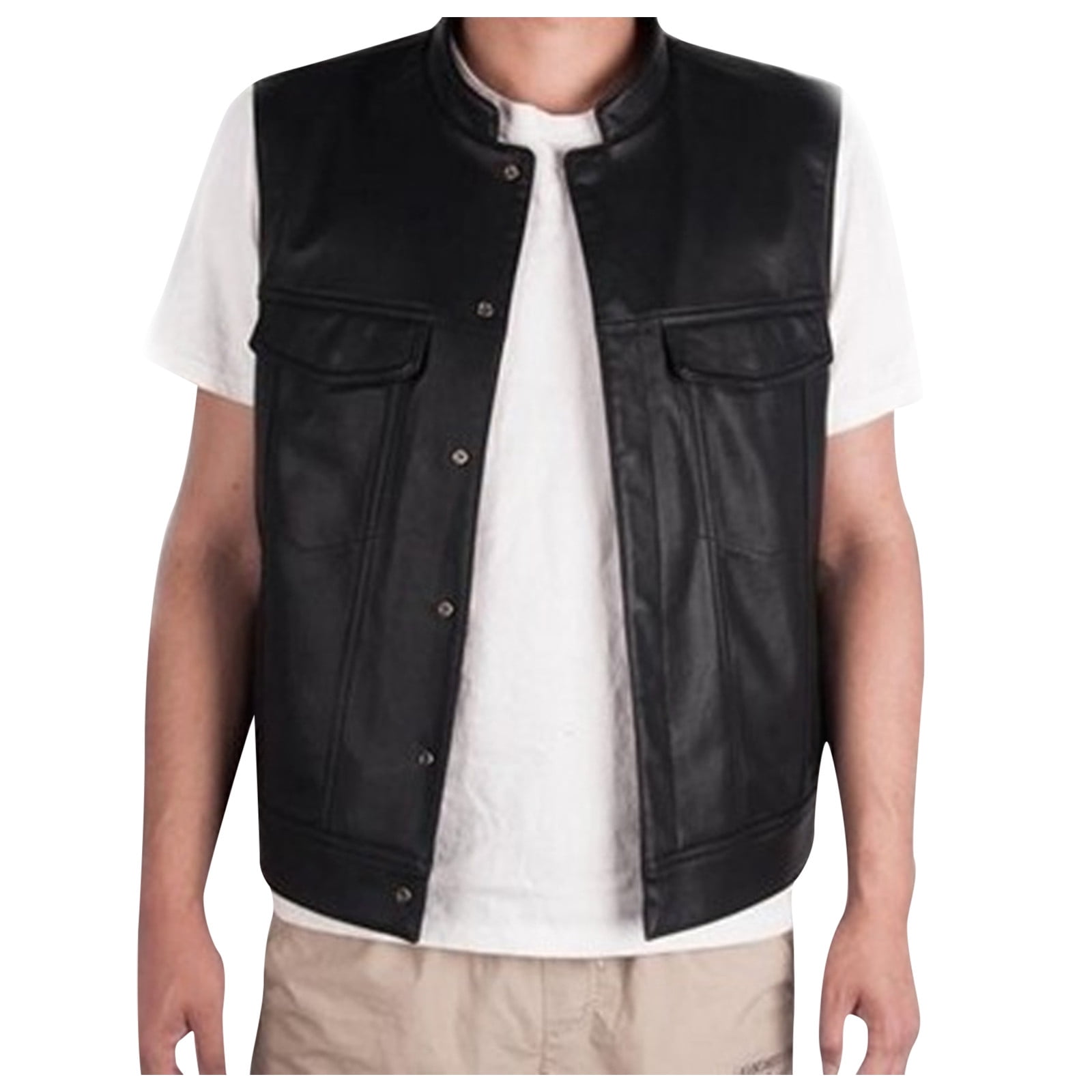 Mens Dress Shirts Slim Fit Men'S Retro V Solid Color Pocket With Button Leather Vest - Walmart.com