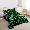 thumbnail image 3 of Feelyou Kids Earth Planet Twin Comforter Sets, Neon Green Stars Bedding Set, 2pcs, 3 of 8
