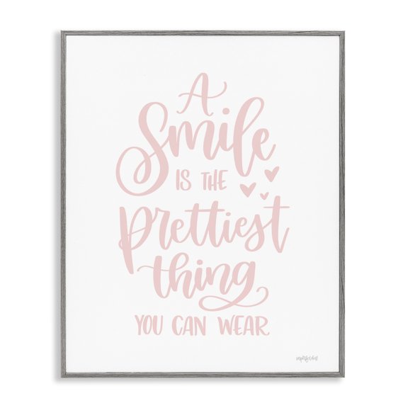 Stupell Industries Smile is Prettiest Thing Typography Painting Gray Framed Art Print Wall Art, 11 x 14
