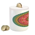 thumbnail image 2 of Arrow Piggy Bank, Traditional Ornate Arrow Bull Skull and Feather Pattern Round, Ceramic Coin Bank Money Box for Cash Saving, 3.6" X 3.2", Multicolor, by Ambesonne, 2 of 4