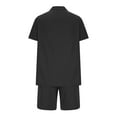 thumbnail image 3 of VBTAPA Mens 2 Pieces Cotton Linen Set Short Sleeve Button Down Shirts and Shorts Matching Sets Basic Solid Casual Work Suit Summer Beach Outfits Black XL, 3 of 5
