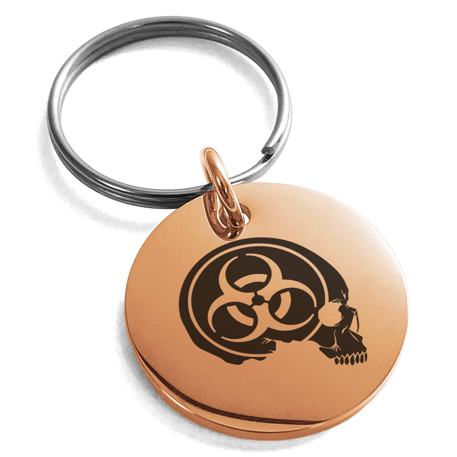 Stainless Steel Biohazard Skull Zombie Engraved Small Medallion Circle ...