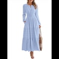 thumbnail image 2 of Vestido de Otoño Informal para Mujer, de Larga, Cuello en V, Cintura Elástica, Ligero, para Invitadas de Boda, con Bolsillos Azul S, 2 of 10