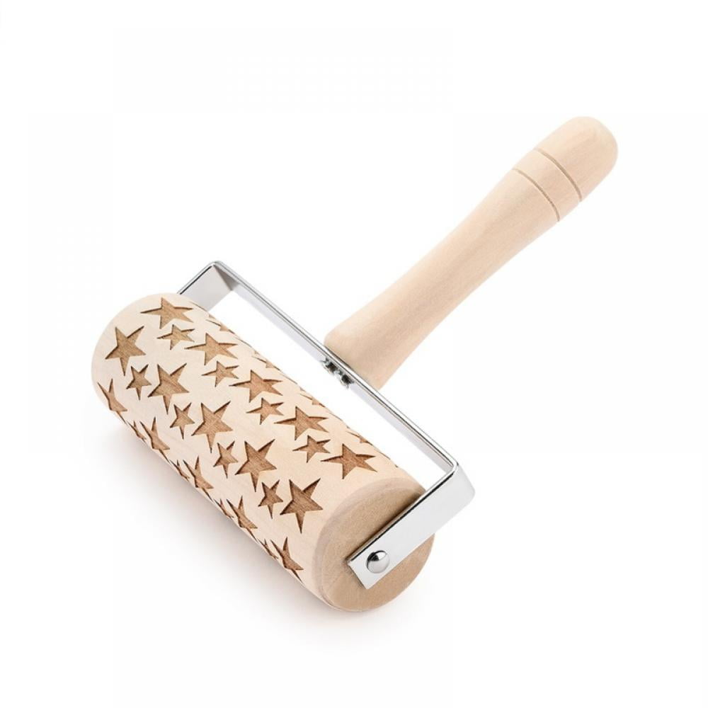 Grip Engraved for Baking Non-stick Professional Dough Roller for Cookies Waffles Pastry Dough Pies Christmas Pattern Wooden Christmas Hand-held Embossed Pattern Rolling Pins 