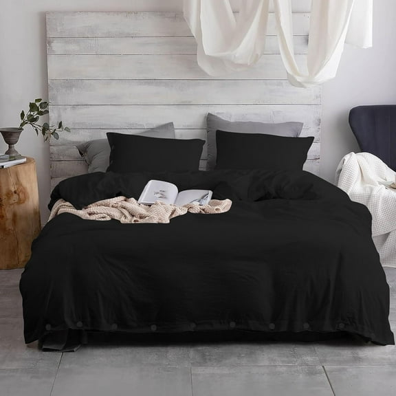 DNG Creations 1 Piece Buttons Closure Duvet Cover White Buttons - 100% Egyptian Cotton, 800 Thread Count ( Solid Black - Twin/Twin XL )