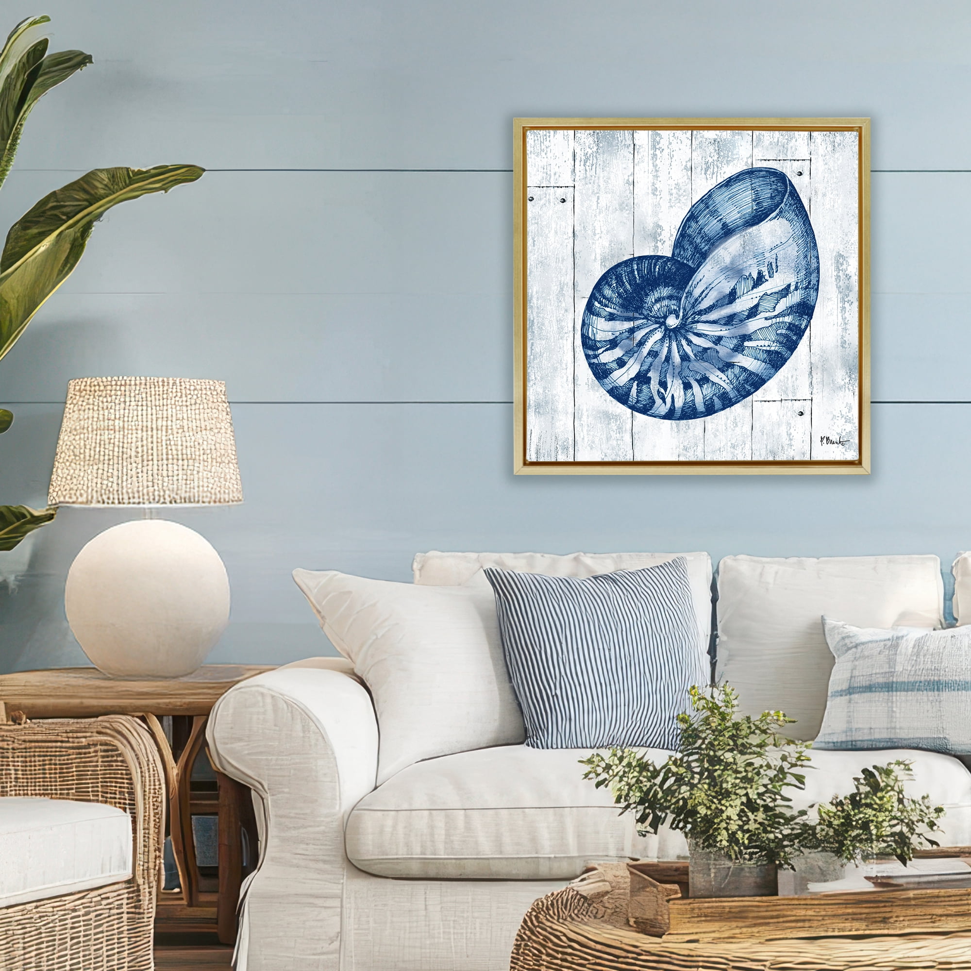Stupell Industries Coastal Timberland Nautilus Gold Framed Floater Canvas Wall Art, design by Paul Brent