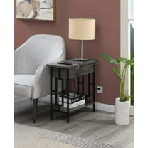 Town Square Flip Top End Table with Charging Station and Shelf, Weathered Gray/Black