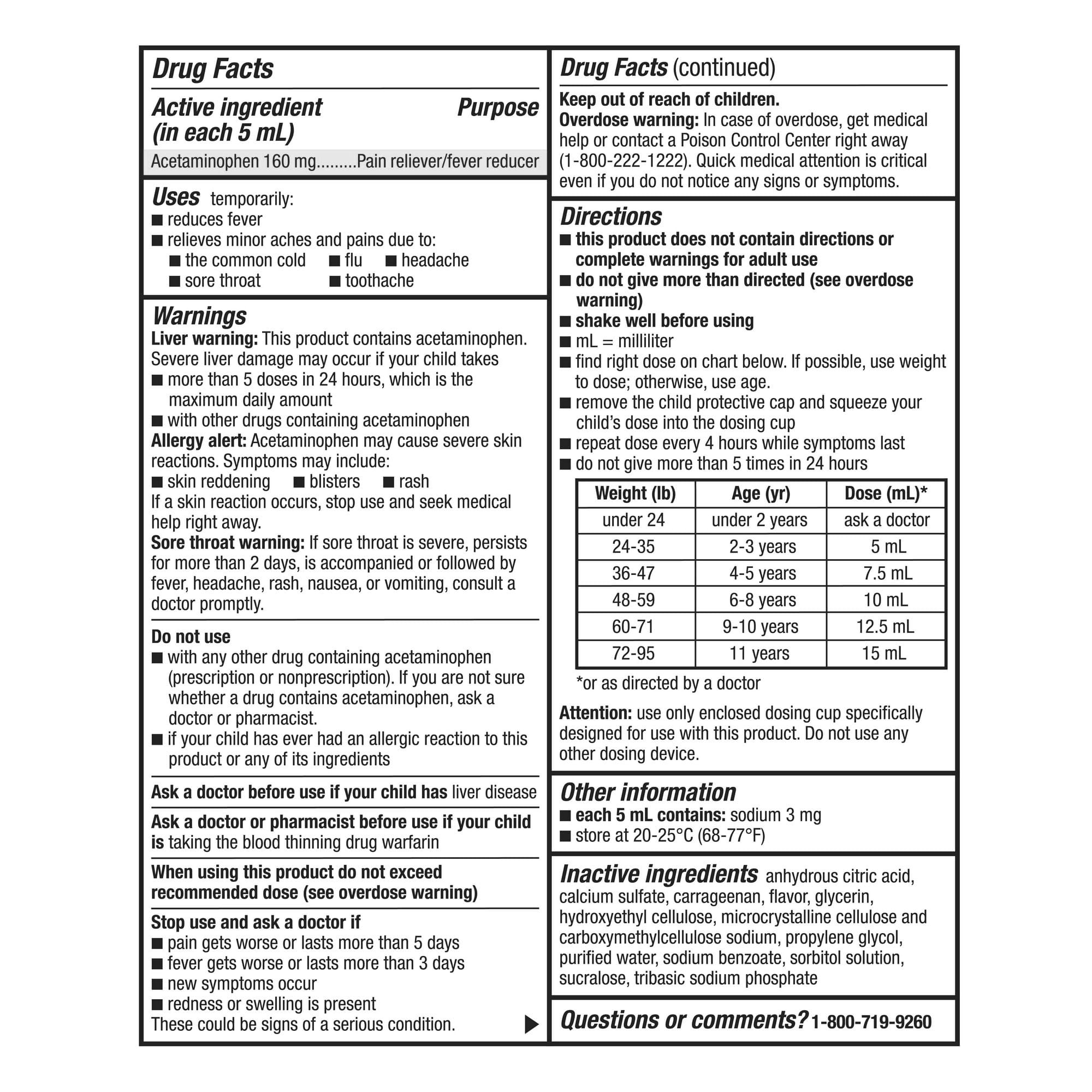 Equate Children's Pain Reliever/Fever Reducer Acetaminophen Oral Suspension, Cherry Flavor, 160 mg, 8 fl oz