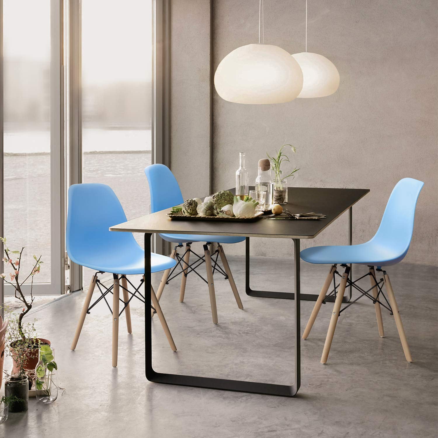 Lacoo Dining Chairs Pre Assembled Modern Style DSW Chair Classic Shell Armless Indoor Kitchen Dining Living Room Side Chairs Set of 4 (Blue)