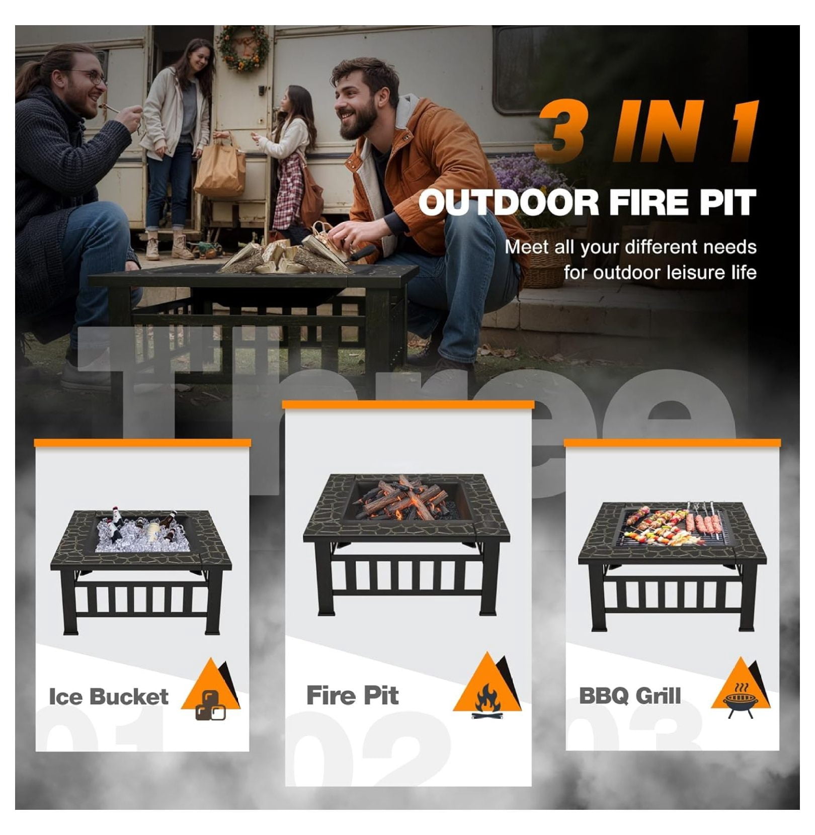SONGMY Outdoor Fire Pit, 32 Inch Firepit Table Metal Outdoor Fireplaces with Waterproof Cover for Outside Patio Camping (Bronze)