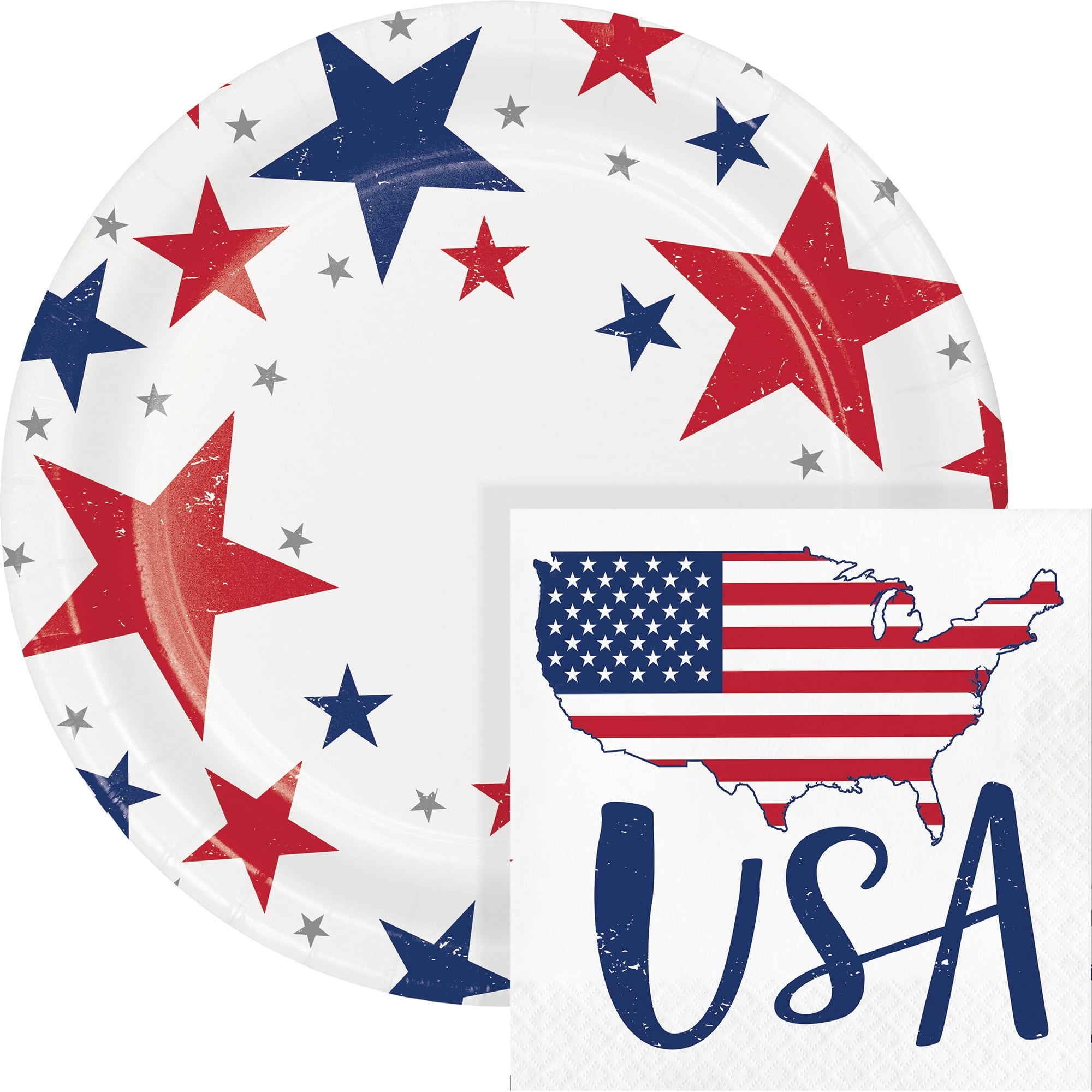 Way to Celebrate 4th of July Patriotic Stars Banquet Paper Plates and