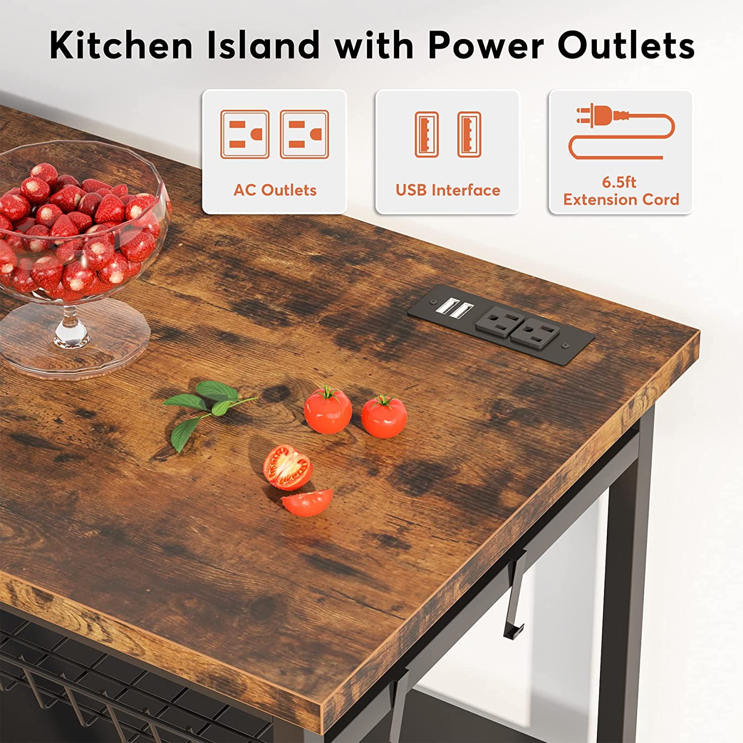 Tribesigns Kitchen Island with Storage, Industrial Island Table