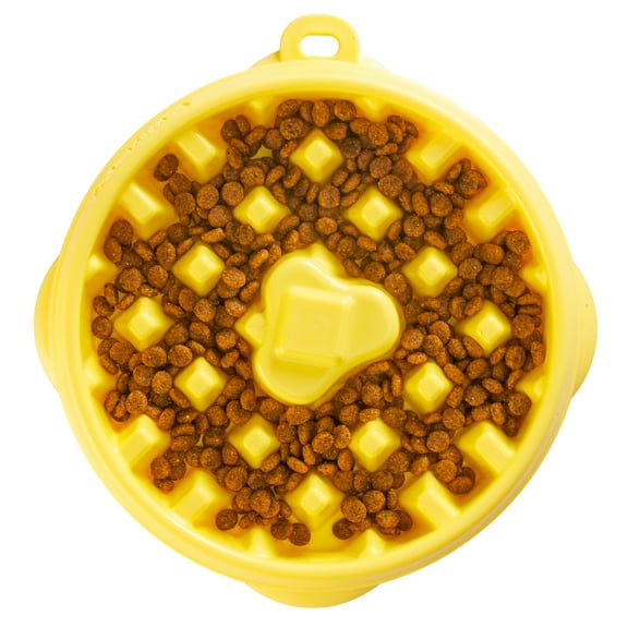 Outward Hound Fun Feeder Slo Bowl Waffle, Medium, Yellow