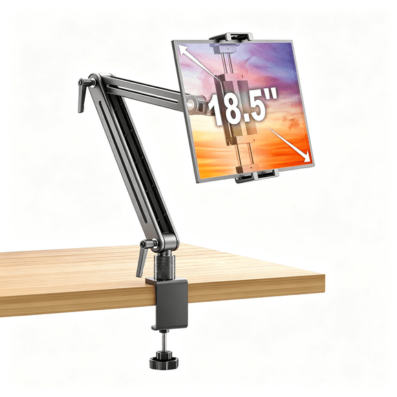 GJX Adjustable Portable Monitor Stand 15.6" - 360° Rotating Base Tall Tablet Desk Arm Holder Stand for Swivel Flexible Clamp Mount Soporte Para Tablet/Monitor Portatil