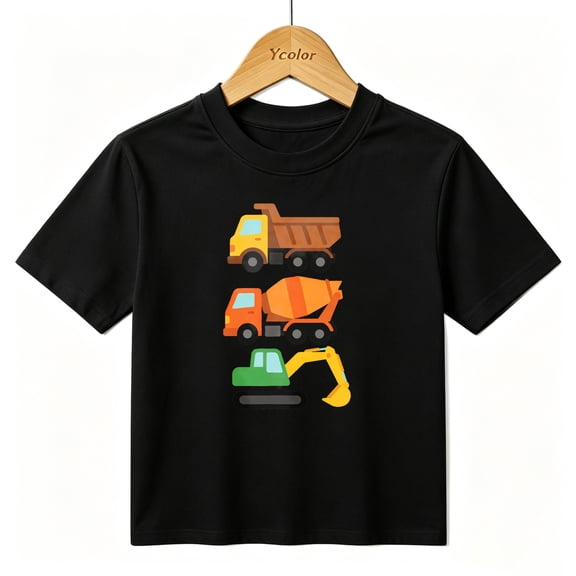 Boys Graphic T-Shirt Construction Trucks Dumper Kids Tees 100% Cotton Short Sleeve Tops Ages 4-13Y