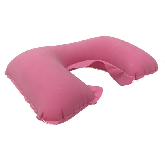 Inflatable Neck Shape Travel Pillow Easy Inflate Soft Velvet Cover Compact Carry [Pink]