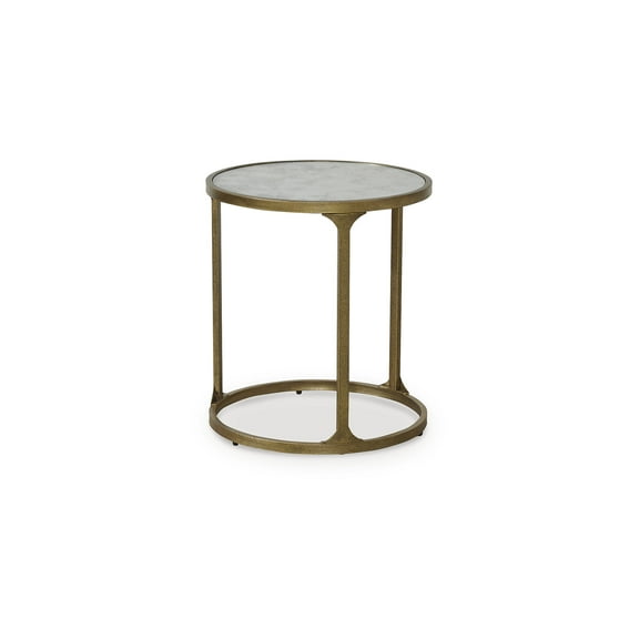Signature Design by Ashley Korajane Round End Table - Antique Gold Metal Frame with Faux Marble Glass Top