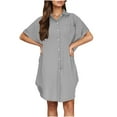 thumbnail image 5 of Womens Cotton Shirt Dress Summer Casual Short Sleeve Button With Collar Shirt Dress Gray, 5 of 8