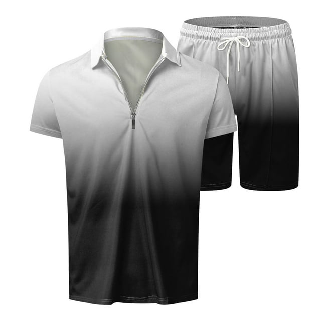 OJinShaWanO Veste Zippée Homme Printemps et Été Imprimé Lettre Manches Courtes Col Rond T-Shirt Mode Deux Pièces