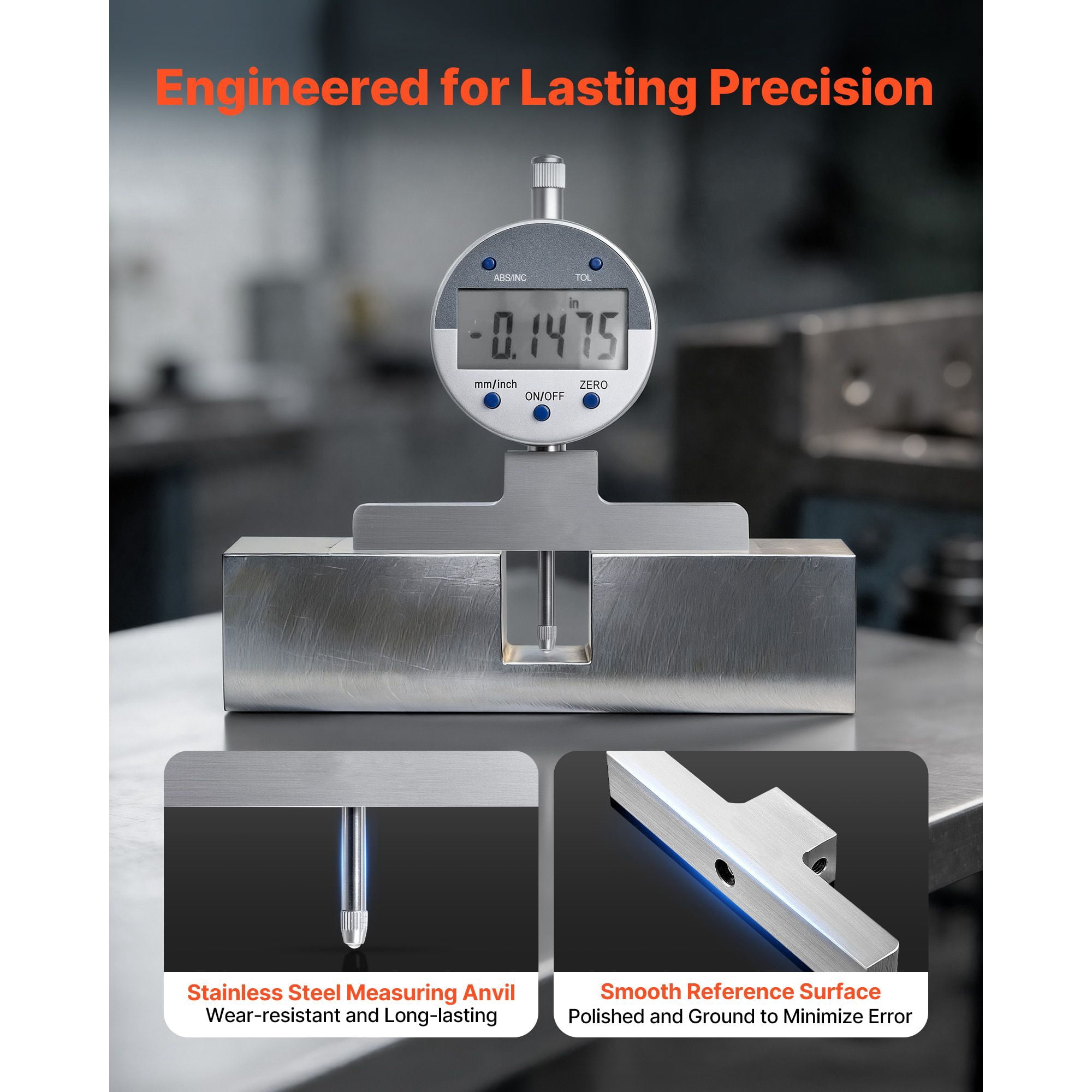 Depth Micrometer 0-1 inch / 25.4-0.8mm, ±0.001" Accuracy 0.0005" Resolution, Precision Depth Gauge for Engine Parts Machining Components