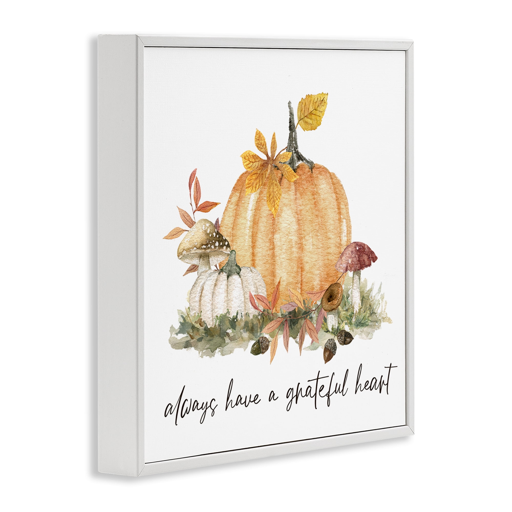 Stupell Industries Grateful Heart Pumpkin Botanical & Floral Painting White Framed Art Prints Wall Art, 17 x 17