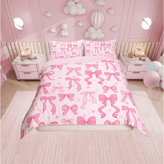 Erosebridal Kawaii Bowknot Comforter Cover Twin,Cartoon Stars Bedding Twin Size,Cute Bow Duvet Cover Twin,Lightweight Bow Tie Bedroom Decoration,Reversible,2-Piece(No Comforter)