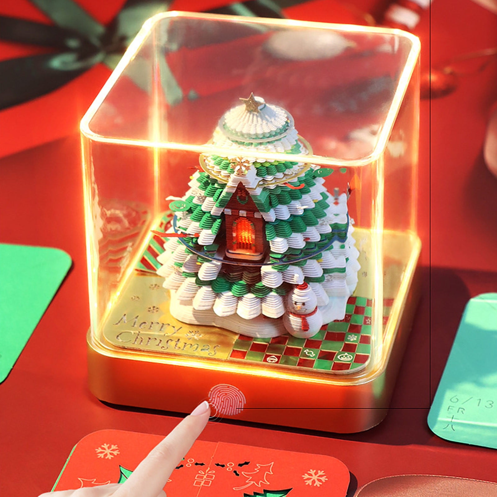 Stijggn 2026 Christmas Clock Calendar Christmas Decorations 3D Calendar 2025 With Lights Memo pad Art Pads Calendar 3D Art Calendar Paper Carving Gift for Home Decoration