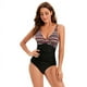 thumbnail image 1 of Traje de baño de una pieza de triángulo para mujer con escote en V y color a juego con arrugas en el vientre sexy sin espalda, 1 of 6