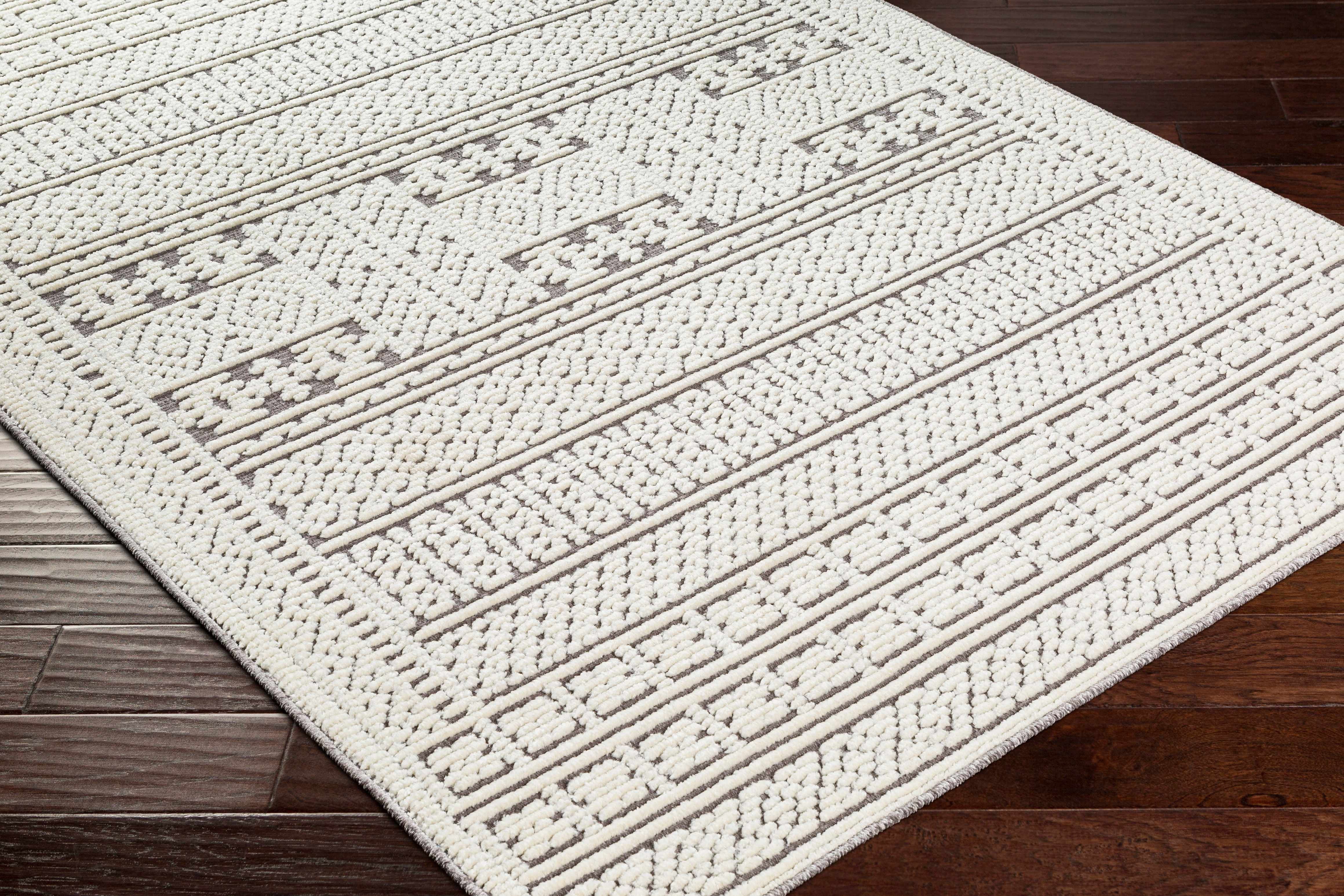 Hauteloom Bahar Living Room, Bedroom Machine Washable Area Rug - Bohemian Modern Farmhouse - Moroccan Transitional - Ivory, Gray, Off White - 7'10" x 10'1"
