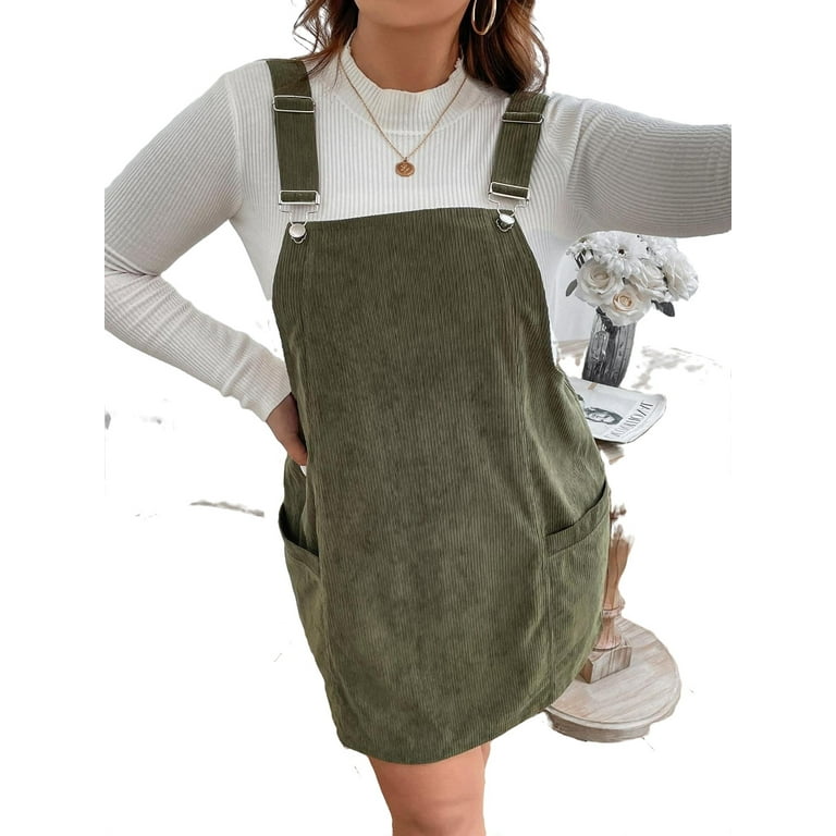 Casual Straps Pinafore Corduroy Overall Dress Army Green Plus Size Dresses Women s Walmart